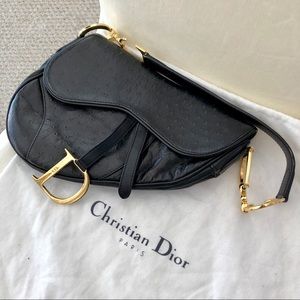 Dior Saddle Bag Black Ostrich Leather Vintage
